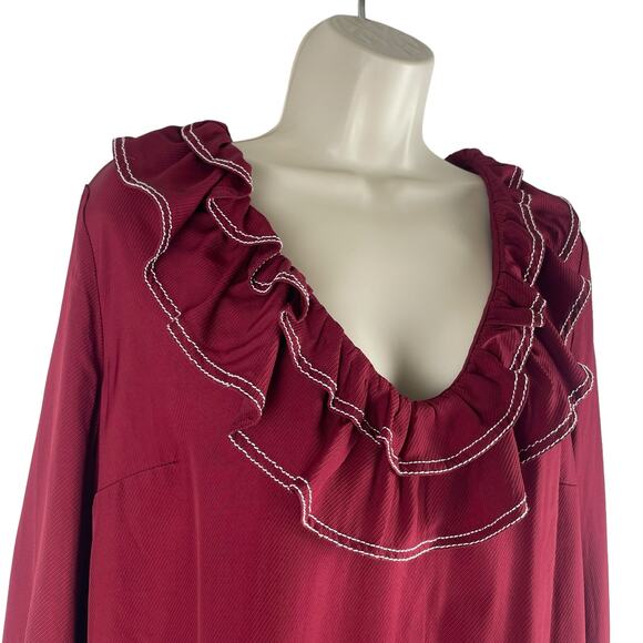 Tularosa Heather Blouse Ruffle Collar Tassel Tie Back Red Size L - Picture 4 of 10